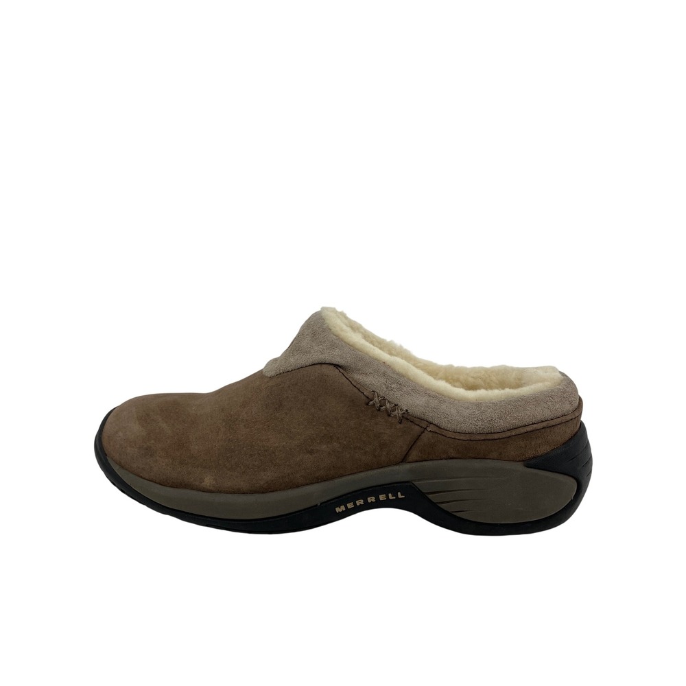 Merrell Encore Ice Mules Womens 8.5 Brown Suede Fleece Lined Clogs‎ J66600